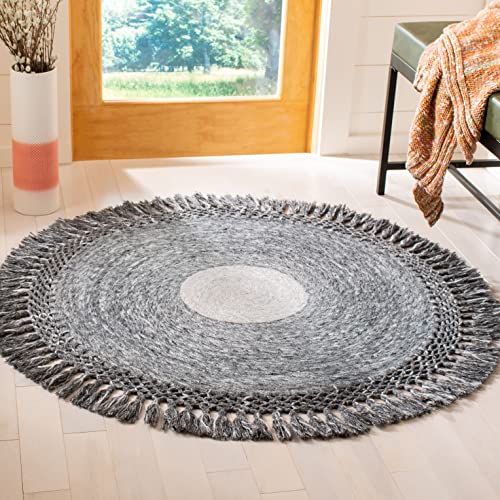 SAFAVIEH Sahara Collection 3' Round Beige/Ivory SAH490B Handmade Boho Tassel Area Rug - color: Grey/Ivory, size: 3' (Round)