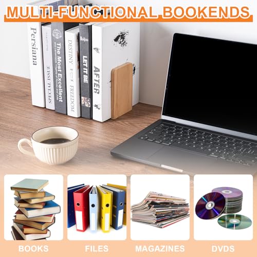 2 Pcs Wood Book Ends for Shelves, Bookends for Heavy Books,CD,File,Video Games, Book Organizer for Home Office School Supplies (2, Small)