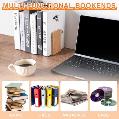 2 Pcs Wood Book Ends for Shelves, Bookends for Heavy Books,CD,File,Video Games, Book Organizer for Home Office School Supplies (2, Small)