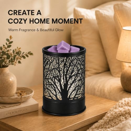 Nawaza Wax Melts Warmer Scented Metal 2-in-1 Electric LED Burner Black Tree | wax melter,Aromatherapy essential oil diffuser, home office bedroom decor, Christmas gift for women - style: Tree