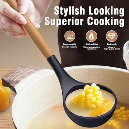 Silicone Cooking Utensils Set - AVGPD Silicone Kitchen Utensils for Cooking Wooden Handles, 446°F Heat Resistant Kitchen Utensil Spatula Sets, Gadgets for Non-Stick Cookware BPA FREE (Navy Blue) - color: Blue