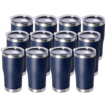DOMICARE 20oz Tumbler with Lid Stainless Steel Tumblers Bulk, Double Wall Vacuum Insulated Coffee Travel Mug Powder Coated Tumbler, 12 Count (Pack of 1) Navy - color: Navy, size: 12 count
