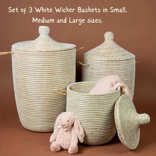 Large African Basket for Blankets, White, 18 Inch Wide, 23 Inch Tall - color: White