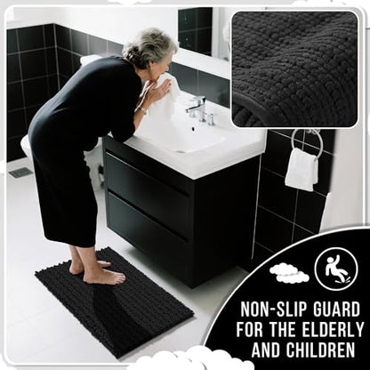 Yimobra Chenille Bath Mat – Non-Slip, Ultra Soft & Extra Thick Absorbent, Machine Washable, Quick Dry for Bathroom Floor, Tub, and Shower
