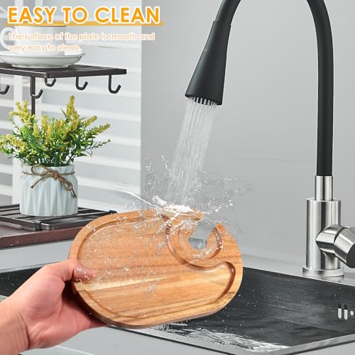 4Pcs Wood Appetizer Plates With Wine Glass Holder, Versatile Sturdy Wood Appetizer Serving Platters for Wine Party Housewarming Party