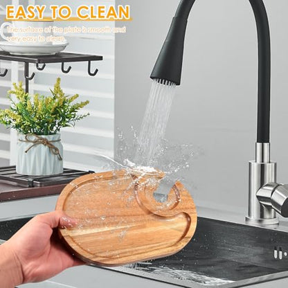 4Pcs Wood Appetizer Plates With Wine Glass Holder, Versatile Sturdy Wood Appetizer Serving Platters for Wine Party Housewarming Party