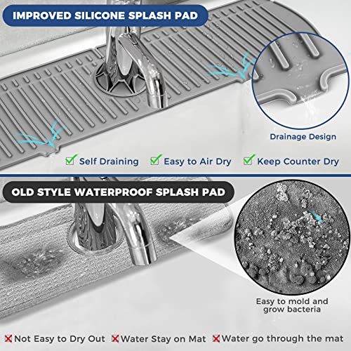 XXL Silicone Faucet Handle Drip Catcher Tray Mat, Large Silicone Faucet Mat, Dish Soap Sponge Holder for Kitchen Sink Accessories, Drying Mat for Kitchen Counter & Bathroom Kitchen Sink Splash Guard - size: Grey(1Pack): 24"x5.55"