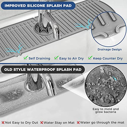 XXL Silicone Faucet Handle Drip Catcher Tray Mat, Large Silicone Faucet Mat, Dish Soap Sponge Holder for Kitchen Sink Accessories, Drying Mat for Kitchen Counter & Bathroom Kitchen Sink Splash Guard - size: Grey(1Pack): 24"x5.55"