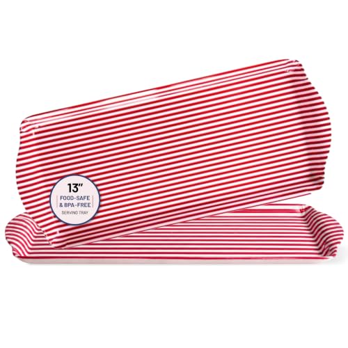 Red Stripe Melamine Cookie Tray Lightweight Platter for Desserts & Snacks | By Sprinkles & Confetti BPA-Free Break-Resistant 4th of July Parties BBQs Picnics Entertaining Food Displays Kitchen - color: Red Stripe