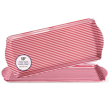 Red Stripe Melamine Cookie Tray Lightweight Platter for Desserts & Snacks | By Sprinkles & Confetti BPA-Free Break-Resistant 4th of July Parties BBQs Picnics Entertaining Food Displays Kitchen - color: Red Stripe