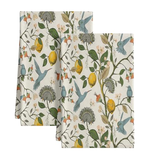 Lemon Birds Kitchen Towels Set of 2 Dish Towels Kitchen Hand Towels Machine Washable, Lightweight Style, for Women, New Home Celebration, Kitchen Decor Home Decorations - color: Lemon Bird