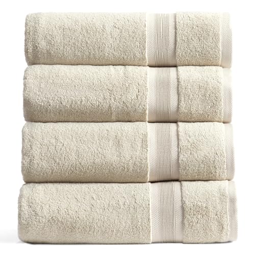 Luxury Bamboo Rayon Plush Bath Towel Set | 4-Pack | Beige | 35% Bamboo Rayon - 65% Zero Twist Cotton | Absorbent Quick-Dry Towels for Bathroom | Ultra Soft | OEKO-TEX Standard 100 - color: Sand, size: Bath Towel (4 Pack)