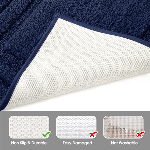 HOMEIDEAS Bathroom Rugs Sets 2 Piece, Super Soft and Absorbent Non Slip Microfiber U-Shaped Toilet Bath Mat Set (20"x32"+U20 x24, Navy Blue) - color: Loop- Navy Blue, size: 1'8" x 2'8" (20"x32"+U Shape 20"x24")
