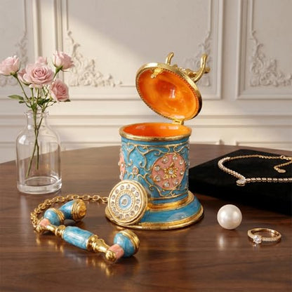 Retro Telephone Trinket Boxes Mini Enamel Jewelry Box for Women Girls Ring Pendant Storage Organizer with Hinged Lid (Blue) - color: Blue