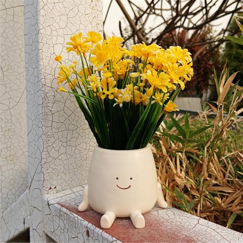 Artificial Greenery in Cute Face Resin Pot - Fun Novelty Planter with Drainage Feet, Perfect Indoor/Outdoor Decoration, for Gardeners (Smiley Face) - color: A1
