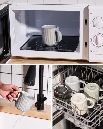 famiware Coffee Mug Set of 4, Star 12 oz Ceramic Mugs Cups Set with Handle | Stoneware Stackable Catering Cup for Coffee, Tea, Cappuccino, Latte, Microwave & Dishwasher Safe, Matte Grey - color: Star-Matte Grey, size: 4 Count (Pack of 1)