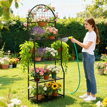 VGMiu 4 Tier Plant Stand Indoor Outdoor, Metal Plant Shelf for Multi Plants | Black Plant Display Stand Flower Plante Pots Holder for Patio Garden Balcony Living Room
