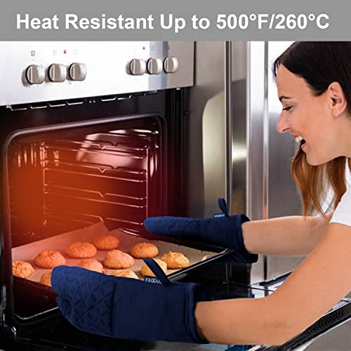 KEGOUU Oven Mitts and Pot Holders 6pcs Set, Kitchen Oven Glove High Heat Resistant 500 Degree Extra Long Oven Mitts and Potholder with Non-Slip Silicone Surface for Cooking(Marine Blue) - color: Marine Blue