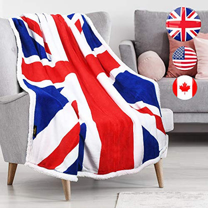 Tirrinia UK Flag Sherpa Throw Blanket, Super Cozy Fleece Plush Throw TV Blankets Reversible for Bed or Couch 50" x 60" | United Kingdom Flag - color: Uk Flag