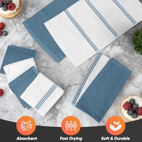 Oven Mitts Kitchen Towels and Dishcloths with Pot Holders Sets, Oven Gloves Hot Pads 500°F Heat Resistant with Silicone Grip, Include 2 Cooking Gloves/2 Potholders/4 Kitchen Towels/4 Dish Towels - color: Dusty Blue
