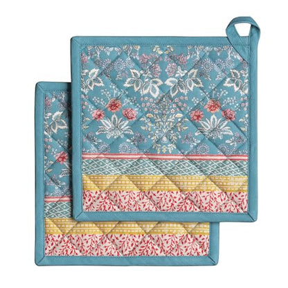 Maison d' Hermine Pot Holders 100% Cotton Potholders (8" x 8", Pack of 2) | Heat Resistant Hot Pads with Loop BBQ Cooking Baking Farmhouse Kitchen Handling Hot Pans Spring Summer - Marquise - color: 001 - Marquise, size: 8" x 8" (Pot Holder Pack of 2)