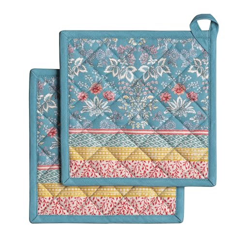 Maison d' Hermine Pot Holders 100% Cotton Potholders (8" x 8", Pack of 2) | Heat Resistant Hot Pads with Loop BBQ Cooking Baking Farmhouse Kitchen Handling Hot Pans Spring Summer - Marquise - color: 001 - Marquise, size: 8" x 8" (Pot Holder Pack of 2)