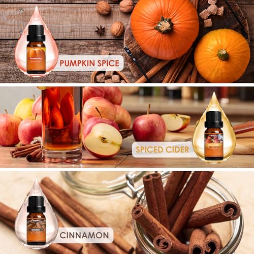 ARVIDSSON Autumn Fragrance Oil Set, Fall Essential Oils for Diffuser | Pumpkin Spice, Cinnamon, Spiced Cider, Snickerdoodle, Autumn Wreath, Pine, Cozy Aromatherapy Oils Gift, 6x10ml - color: Orange