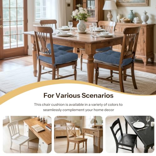 Anti Slip Kitchen Chair Cushions Set of 4 18"X16.5"X3" Light Blue | Elegant Breathable Textured Fabric, with Ties, Tufted, Thick Polyester Filling, for Dining Chairs, Folding Chairs, Office - color: Light Blue
