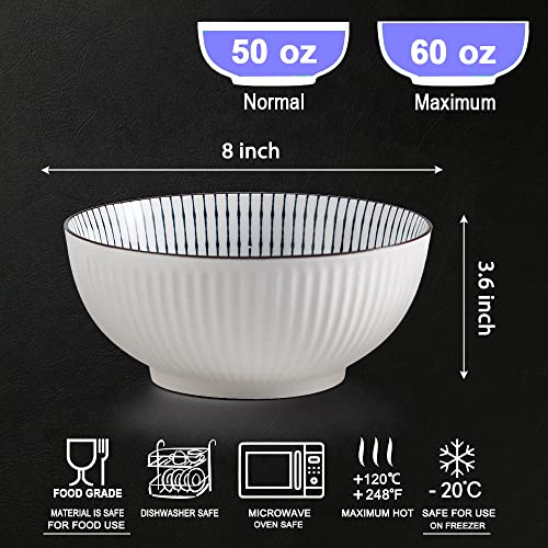 Houlu 60 oz Pho Bowls, Large Soup Bowl, Japanese Ramen Bowl Set, 8 inches Big Porcelain Bowls Set of 3, Mixing Pattern - color: Mixing Pattern