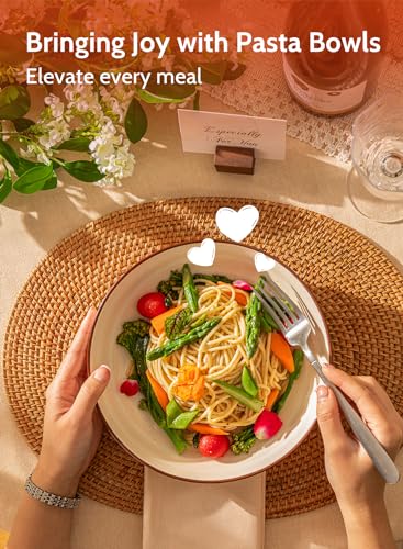 Sweese 6-Pack Ceramic Pasta Bowls, Neutral Extra Large 30 Fl Oz Durable Professional Grade - color: Neutral