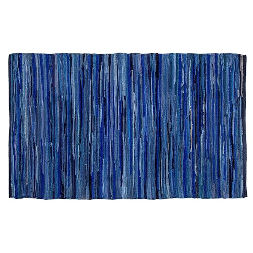 Chindi Area Rug 3x5 Feet - Navy | Cotton Hand Woven Throw Rugs for Bathroom, Easy Clean Accent Camping Carpet - color: Navy, size: 3 x 5 feet
