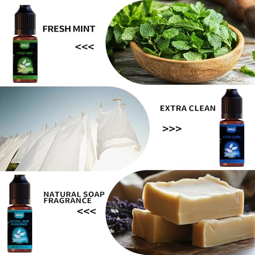 Housekeeping Essential Oils Set for Diffuser,Pure Aromatherapy Oil for Diffuser,Candle Making,Natural Soap Scent,Cherry Blossom Soap,Fresh Mint,Fresh Linen,Air Freshener,Extra Clean - color: Sky Blue