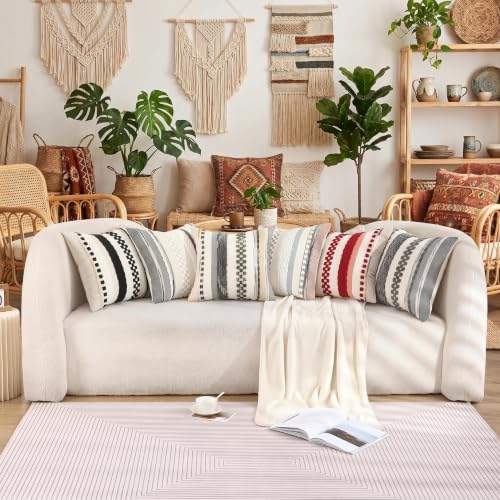 Boho Throw Pillow Covers 18x18 inch Set of 2 Black Cream | Stripe Pillow Covers,Farmhouse Cushion Case,Chenille Pillow Cases,Neutral Pillowcase for Sofa Couch Bed - color: Black Stripe, size: 18" x 18" (Pack of 2)