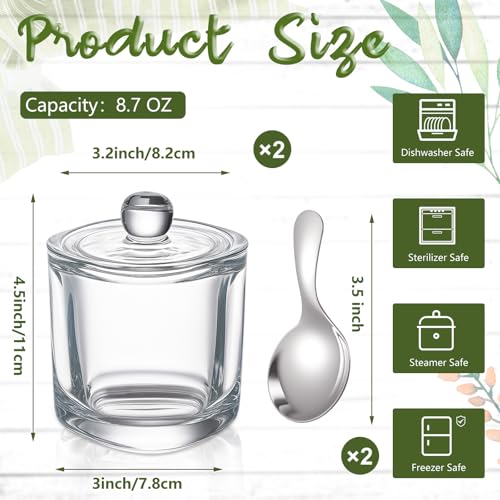 Reallnaive 2 Pack Glass Salt Cellar with Lid and Spoon, 8.7 oz, Clear | Storage Container, Wide Opening, Heavy Bottom, Dishwasher Safe, for Countertop Salt, Sugar, Pepper, and Spice Storage - color: White