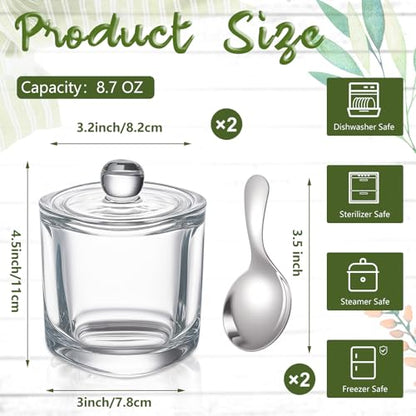 Reallnaive 2 Pack Glass Salt Cellar with Lid and Spoon, 8.7 oz, Clear | Storage Container, Wide Opening, Heavy Bottom, Dishwasher Safe, for Countertop Salt, Sugar, Pepper, and Spice Storage - color: White