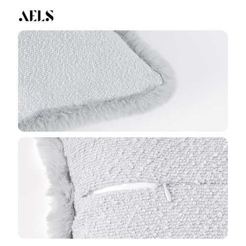 Decorative Luxury Boucle Throw Pillow Covers with Faux Fur 18x18, Set of 2, Modern Plush Pillow Case, Boho Farmhouse Cushion Case for Bed Couch Sofa, Light Gray (Covers Only) - size: 18" x 18" (Pack of 2)