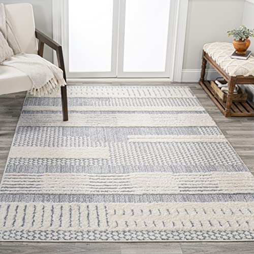 JONATHAN Y Geometric High-Low Cream/Gray Indoor Area Rug 4X6 ft, Kerstin for Living Room, Bedroom, Kitchen, Office, Easy-Cleaning, High Traffic, Pet-Friendly, Non-Shedding SNT100A-4 - size: 3'11" x 6' (Rectangular)
