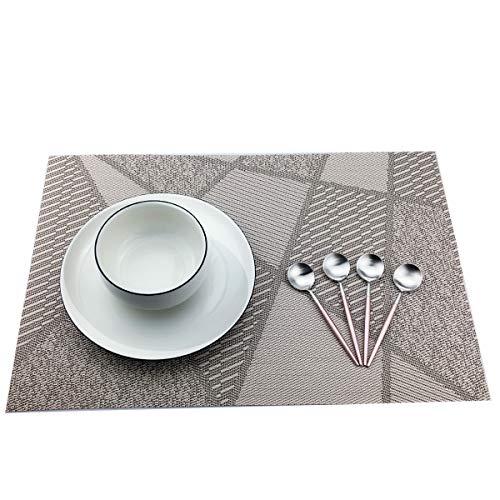 Natural Placemats Woven Vinyl Non-Slip Insulation Heat Stain Resistant Washable Table Placemats Kitchen Dining Table Top Meal Mat Place Mats PVC Set of 6, Natural Wood Color - color: Wood Color