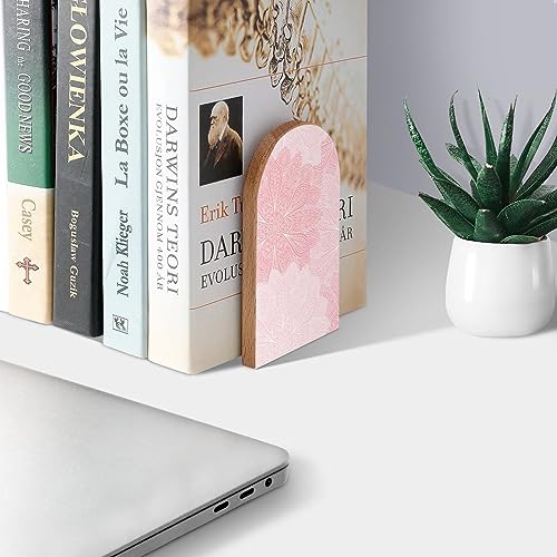 Boho Mandala Pink Flowers Book Ends Decorative Wood Bookends for Shelves Kids Room Desk Home Office Book Stoppers for Magazines,Books, DVDs, 1 Pair/2 Pieces(5x3.1 in)