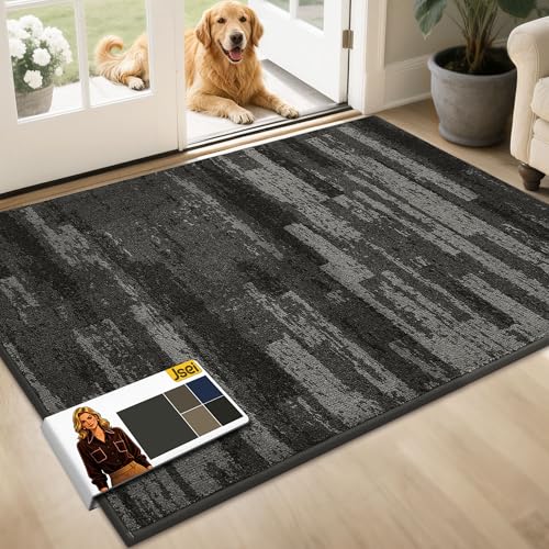 JSEI Dirt Trapper Door Mat 32"x48", Non-Slip Doormat, Light Gray | Entryway Rugs Washable,Trap Dirt Absorbent Welcome Floor Mat, Low Profile Dog Door Mats for Front Back Door, Wet Shoes & Paws - color: Light Gray, size: 32'' X 48''