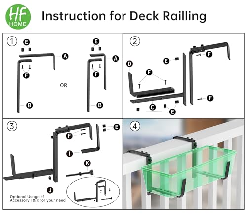 HFHOME 6PCS Adjustable Planter Box Brackets, Brackets for Window Boxes Planters Hanging Flower Box Holders, Wall Mount Holder for Windowsills, Garden, Fences, and Balcony - Black (Patent Registered) - size: Set of 6 - Black