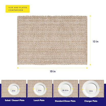 Sweet Home Collection 100% Cotton Placemats for Dining Room Rectangle Two Tone Woven Fabric 13" x 19" Soft Durable Table Mat Set, Set of 6, Taupe - color: Taupe, size: Rectangle 13" x 19"