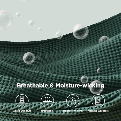 Bedsure Lightweight 100% Cotton Waffle Blanket, Throw XL, Dark Green | Summer, Breathable, Soft, Comfort, Light, Thin, Textured, Bed, Couch, Sofa, Chair, 50"x70", Sheet Blanket, Cozy Gifts - color: Dark Green, size: Throw Xl (50" X 70")