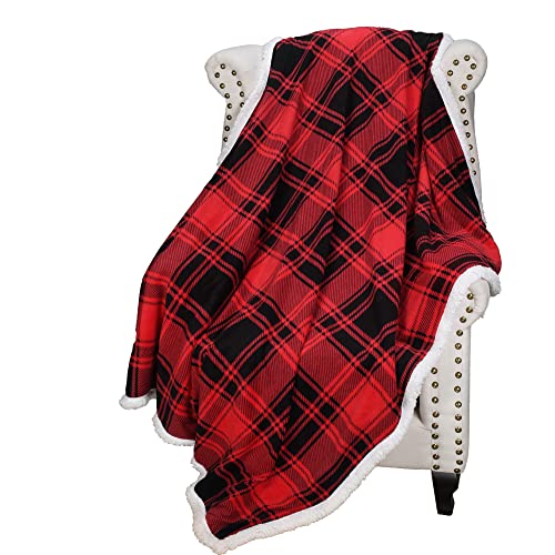 Catalonia Red Plaid Sherpa Fleece Throw Blanket, Reversible Super Soft Warm Comfy Fluffy Snuggly Micro Plush Throws for Bedding Couch TV 60"x50" Buffalo Valentine's Day Gift - color: Buffalo Plaid