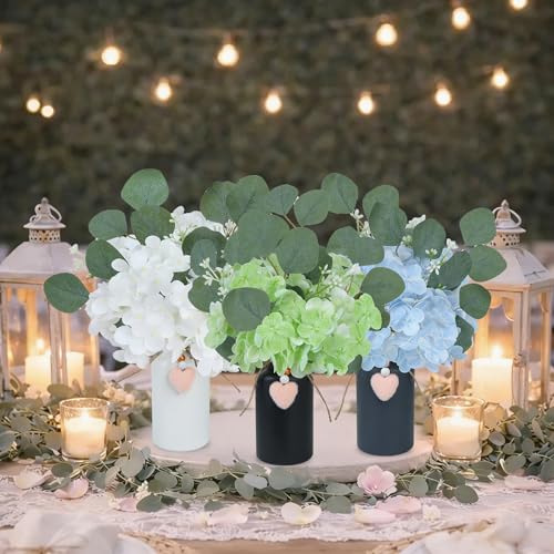 Artificial Potted Plants Faux Hydrangea Flowers in Mason Jar Vase | Small Decorative Fake Plants, Faux Hydrangea and Eucalyptus Arrangements for Kitchen Table Bookshelf Farmhouse Decor