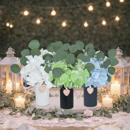 Artificial Potted Plants Faux Hydrangea Flowers in Mason Jar Vase | Small Decorative Fake Plants, Faux Hydrangea and Eucalyptus Arrangements for Kitchen Table Bookshelf Farmhouse Decor