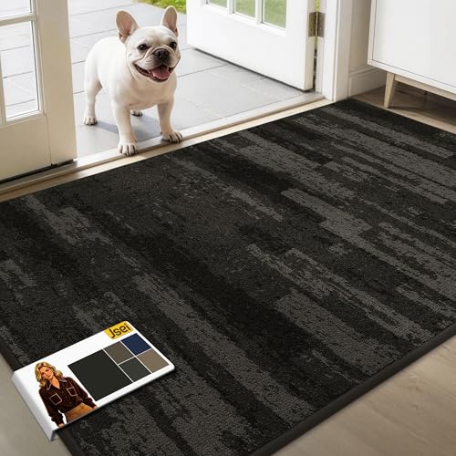 JSEI Dirt Trapper Door Mat 36"x60", Non-Slip Doormat, Dark Gray | Entryway Rugs Washable,Trap Dirt Absorbent Welcome Floor Mat, Low Profile Dog Door Mats for Front Back Door, Wet Shoes & Paws - color: Dark Gray, size: 36'' X 60''