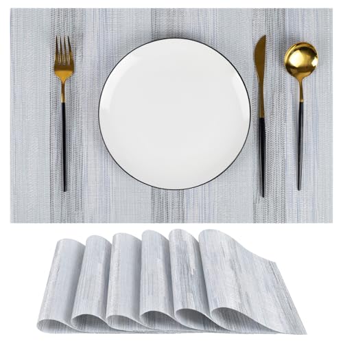 Blue Woven Placemats Set of 6 – Heat Resistant, Waterproof & Easy to Clean – Durable Synthetic Dining Table Mats for Kitchen, Restaurant & Outdoor Use - color: Blue