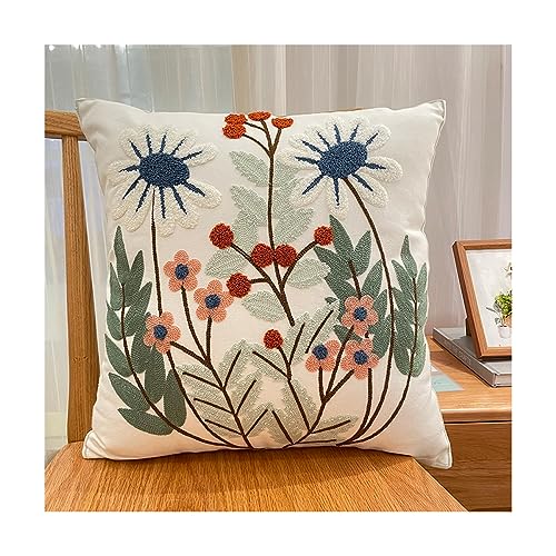 YIcabinet Pillow Covers Set of 2, Embroidered Leaves Pattern Throw Pillow Cover,Square Cotton Cushion,Pillow Case for Sofa Bedroom Couch,18"x18" - color: Leaves Pattern