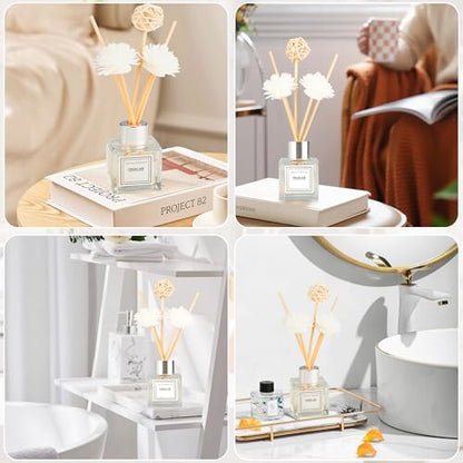 Reed Diffuser Set, 1.7 fl oz Scent Diffuser with Sticks, Jasmine Scent for Bathroom Accessories Shelf Decor, Air Fresheners for Home, Home Fragrance Products, House Office Room Decor Aesthetic Gift
